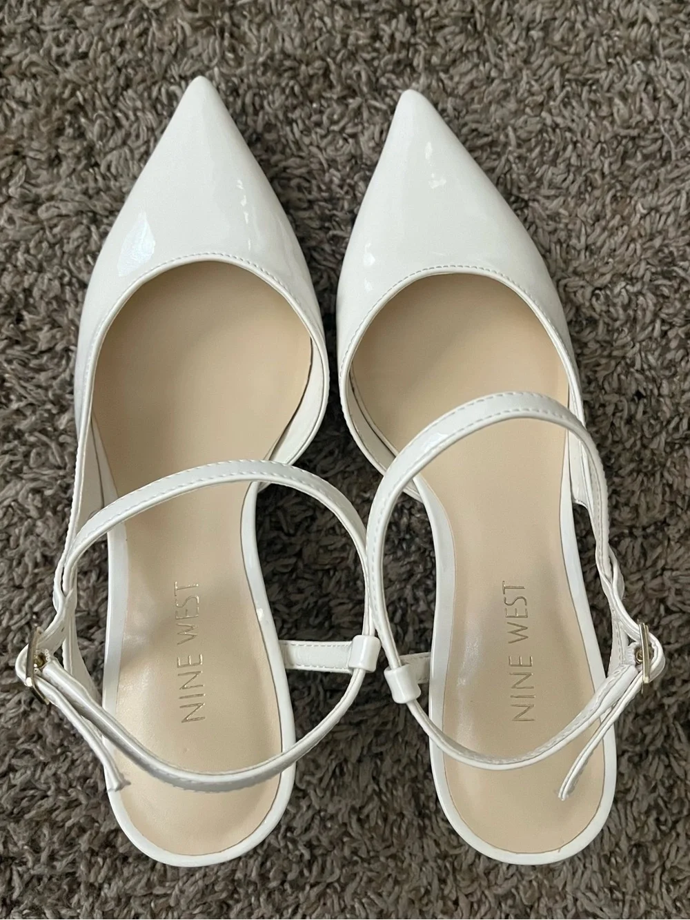 Nine West White Pointed Toe Slingback Kitten Heels